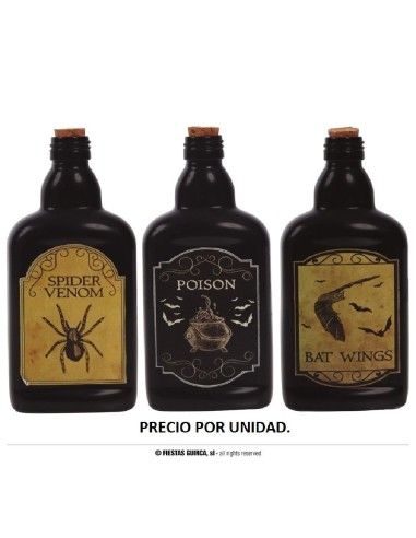 BOTELLAS VENENO VIDRIO SURTIDAS 19 CMS.