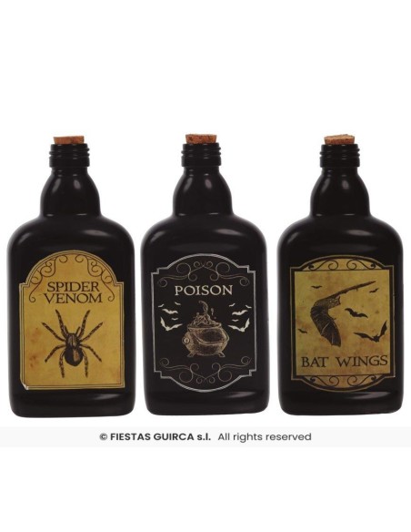 BOTELLAS VENENO VIDRIO SURTIDAS 19 CMS.