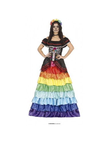 DISFRAZ CATRINA VESTIDO MULTICOLOR MUJER