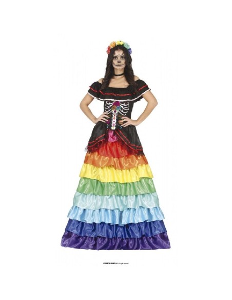 DISFRAZ CATRINA VESTIDO MULTICOLOR MUJER