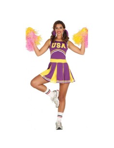 DISFRAZ ANIMADORA CHEERLADER MORADO Y AM