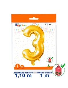 GLOBO GIGANTE NUMERO Nº 3 COLOR ORO (1M)