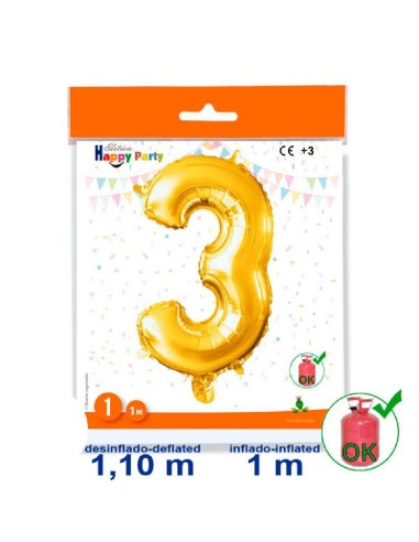 GLOBO GIGANTE NUMERO Nº 3 COLOR ORO (1M)