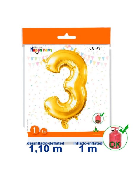 GLOBO GIGANTE NUMERO Nº 3 COLOR ORO (1M)