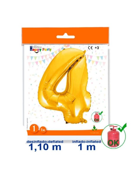 GLOBO GIGANTE NUMERO Nº 4 COLOR ORO (1M)