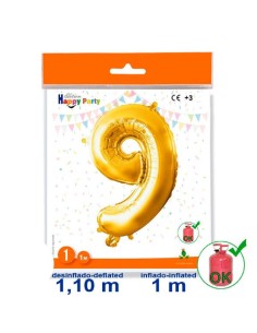 GLOBO GIGANTE NUMERO Nº 9 COLOR ORO (1M)