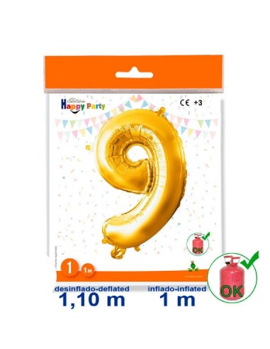 GLOBO GIGANTE NUMERO Nº 9 COLOR ORO (1M)