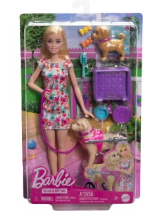 BARBIE MUÑECA RUBIA CON PERRO SILLA DE R 2
