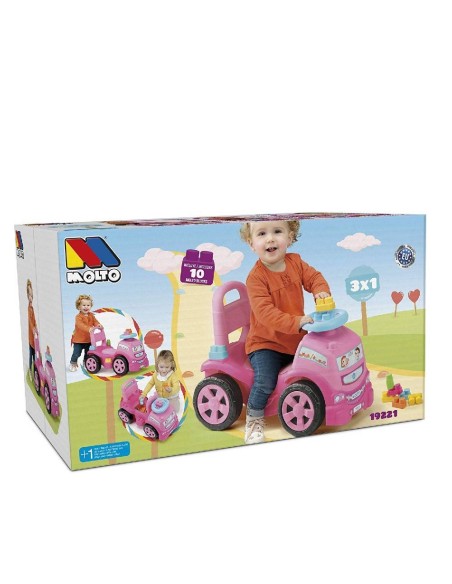 Correpasillos 3 en 1 Rosa + 10 Bloques