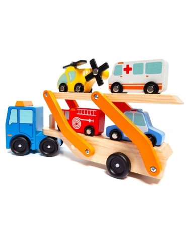 Camion portacoches de Madera con 4 vehic