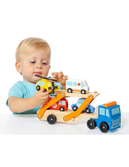 Camion portacoches de Madera con 4 vehic