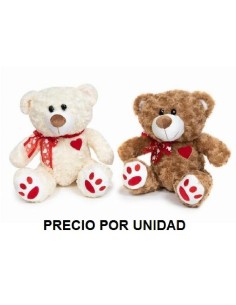 OSO CON LAZO CORAZONES ROJOS 30CM