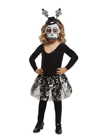 TUTU CALAVERA 3-6 AÑOS DIADEMA, MASCARA 