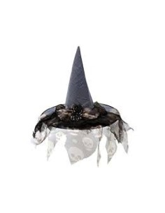 SOMBRERO BRUJA GRIS DECORADO MUJER