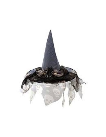 SOMBRERO BRUJA GRIS DECORADO MUJER