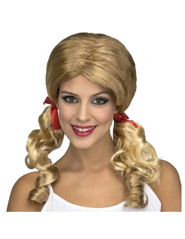 PELUCA COLEGIALA RUBIA COLETAS LAZOS