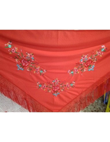 MANTON GRANDE ROJO BORDADO FLORES