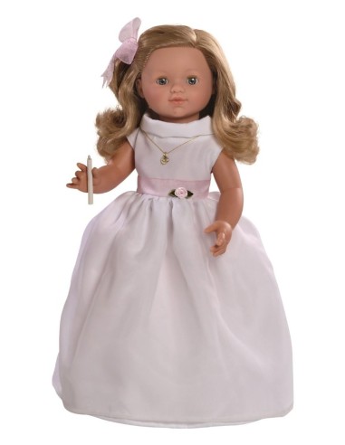 MUÑECA DE COMUNION MARIA RUBIA RIZADA
