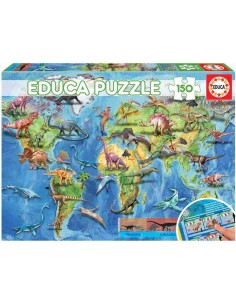 Puzzle 150 Mapamundi Dinosaurios con lam