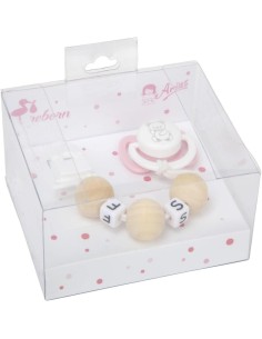 Set chupete rosa/blanco c/cadena de bola