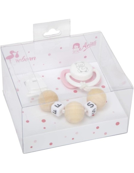 Set chupete rosa/blanco c/cadena de bola