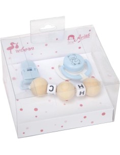 Set chupete azul/blanco c/cadena de bola