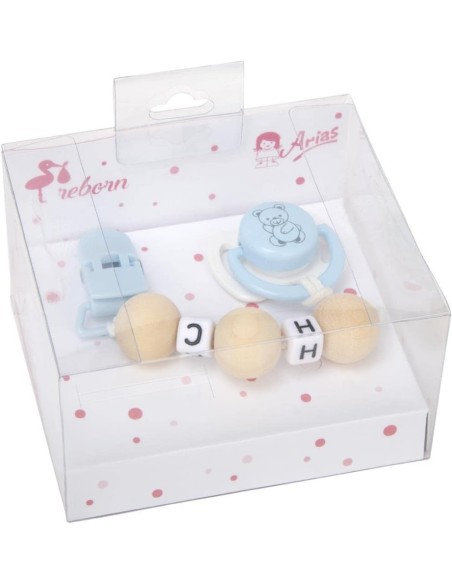 Set chupete azul/blanco c/cadena de bola