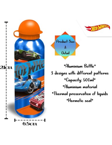botella aluminio hotwheels 500ml 