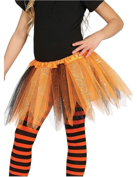 TUTU INFANTIL BRILLANTE NARANJA Y NEGRO