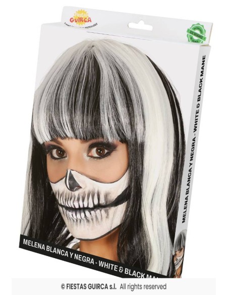 Peluca melena larga blanca negra flequil