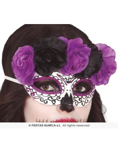 ANTIFAZ CATRINA FLORES LILA Y NEGRAS
