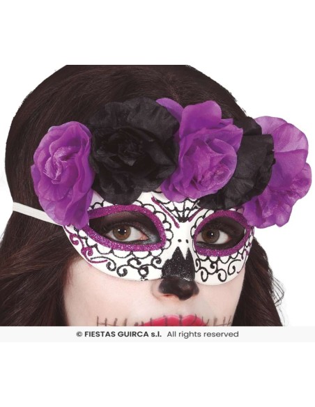 ANTIFAZ CATRINA FLORES LILA Y NEGRAS