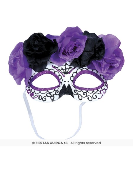 ANTIFAZ CATRINA FLORES LILA Y NEGRAS