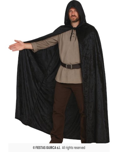 CAPA NEGRA CON CAPUCHA TERCIOPELO 130 CM