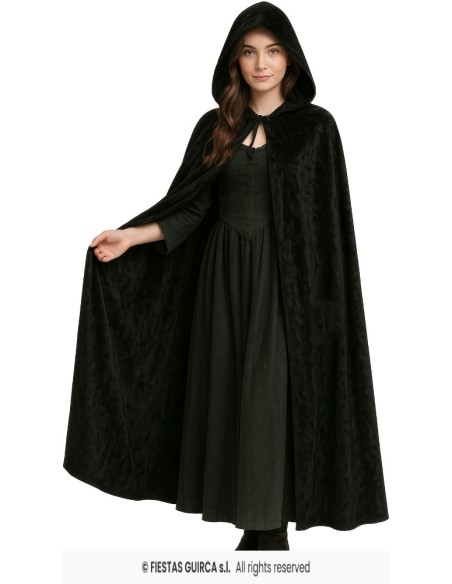 CAPA NEGRA CON CAPUCHA TERCIOPELO 130 CM
