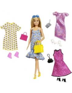 Muñeca Barbie Fashionista con 4 modas