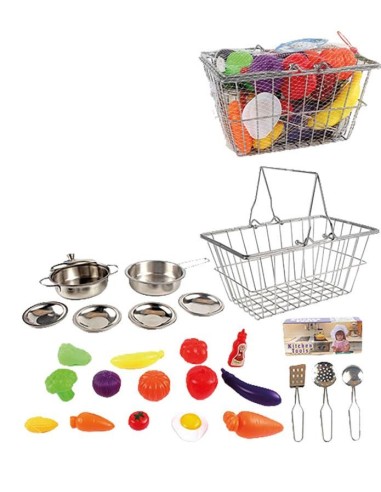 Cesta de Aluminio con Comiditas y Utensi