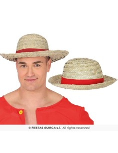 SOMBRERO PAJA CON CINTA ROJA, ADULTO