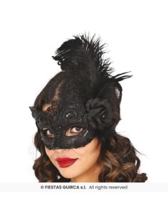 ANTIFAZ NEGRO CON PLUMAS
