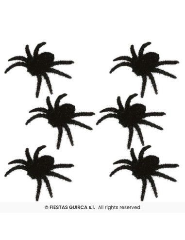 SET DE 6 ARAÑAS PELUDAS NEGRAS 6 CMS