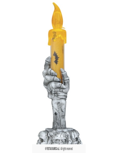 PORTAVELAS CALAVERA CON VELA LED 15 CMS