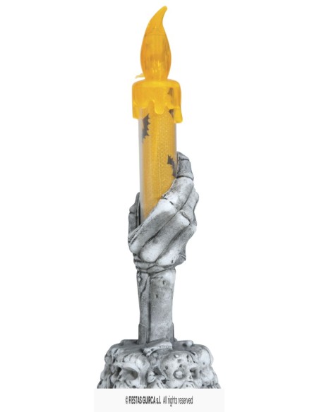 PORTAVELAS CALAVERA CON VELA LED 15 CMS
