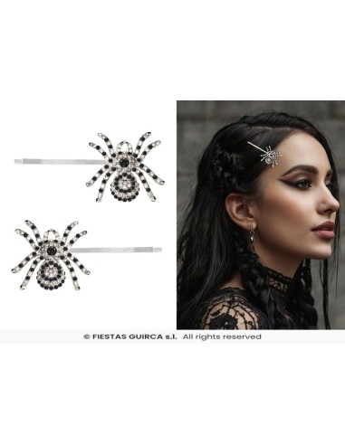SET 2 CLIPS PELO ARAÑAS BRILLANTES PLATA