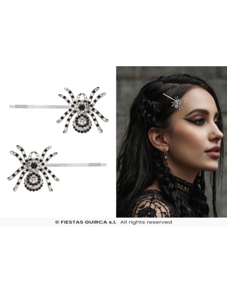 SET 2 CLIPS PELO ARAÑAS BRILLANTES PLATA