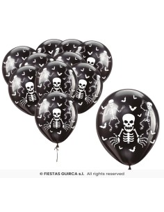 BOLSA 10 GLOBOS NEGROS ESQUELETOS 30 CMS