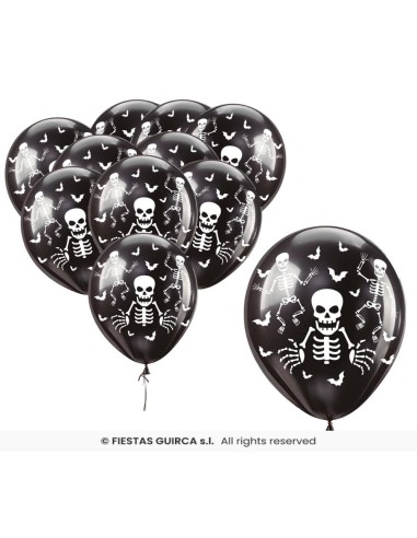 BOLSA 10 GLOBOS NEGROS ESQUELETOS 30 CMS