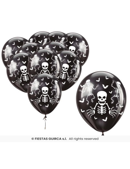 BOLSA 10 GLOBOS NEGROS ESQUELETOS 30 CMS