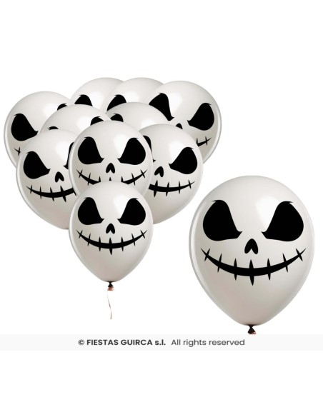 Bolsa 10 globos blancos   fantasma 30 cm