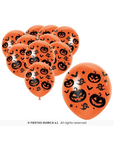 Bolsa 10 globos naranja   calabaza 30 cm