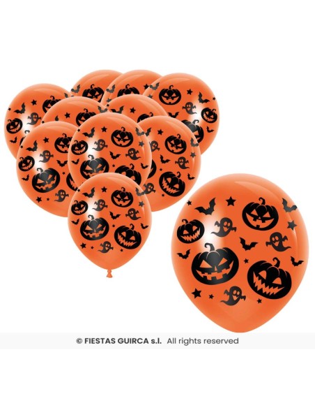 Bolsa 10 globos naranja   calabaza 30 cm